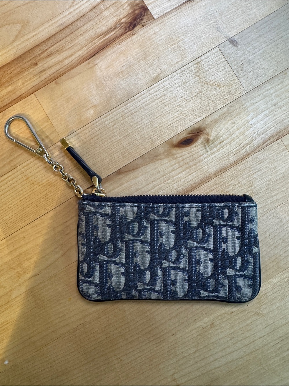 Dior Navy and Beige Monogram Key & Card Holder with Gold Clip
